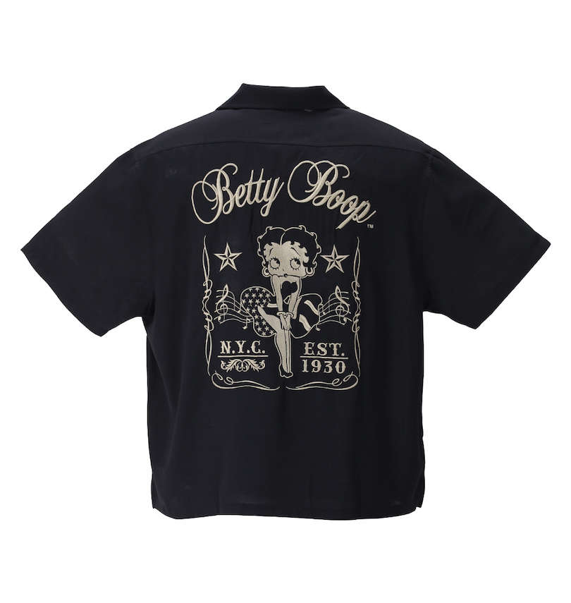 大きいサイズ メンズ BETTY BOOP (ベティ ブープ) 刺繍ストレッチ半袖オープンカラーシャツ バックスタイル