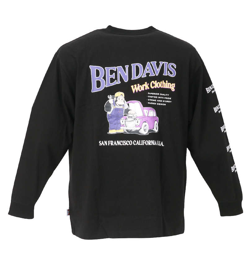 大きいサイズ メンズ BEN DAVIS (ベン デイビス) カーエンジニアプリント長袖Tシャツ バックスタイル