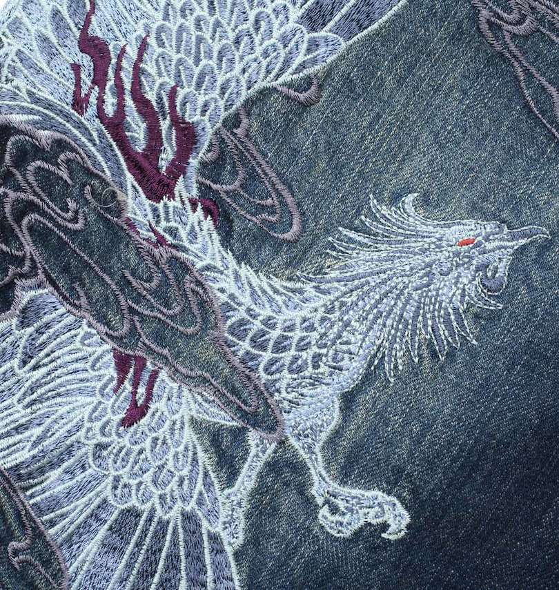 大きいサイズ メンズ 絡繰魂 (カラクリタマシイ) 鳳凰デニムパンツ
刺繍