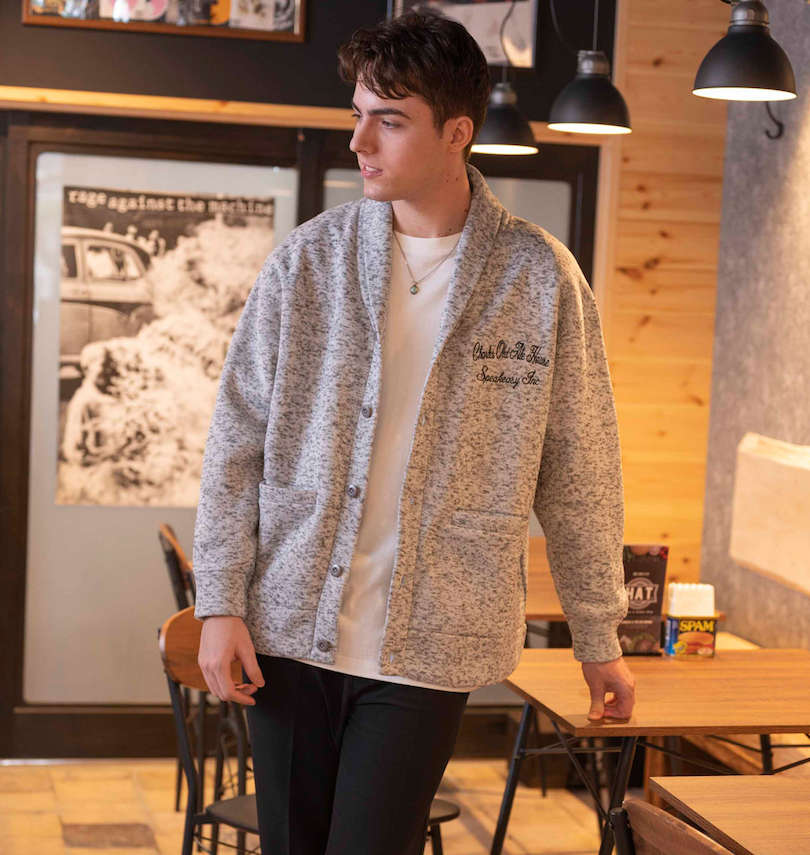 大きいサイズ メンズ SHELTY (シェルティ) ニットフリース刺繍ショールカーディガン
                        