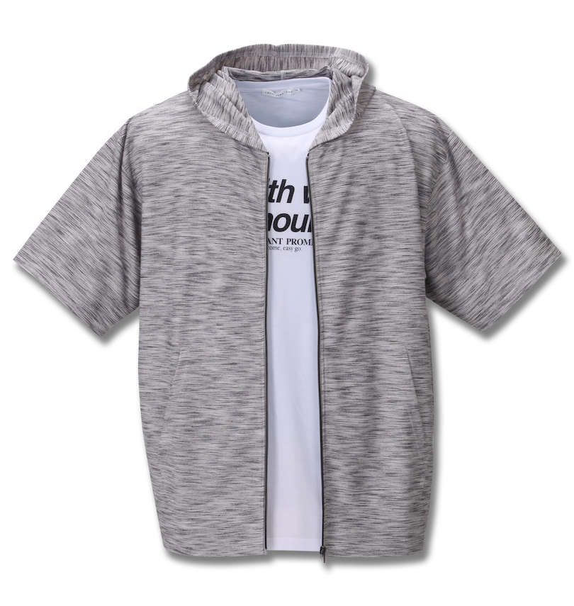 大きいサイズ メンズ launching pad (ランチングパッド) スラブリップル半袖フルジップパーカー+半袖Tシャツ 