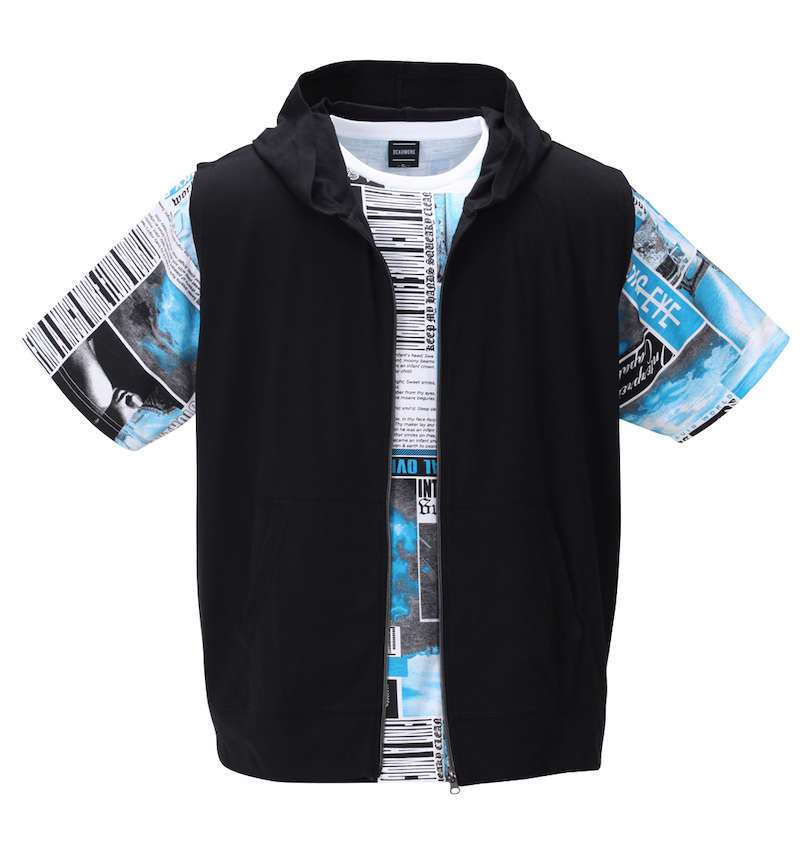 大きいサイズ メンズ BEAUMERE (ボウメール) ノースリーブフルジップパーカー+総柄半袖Tシャツ 