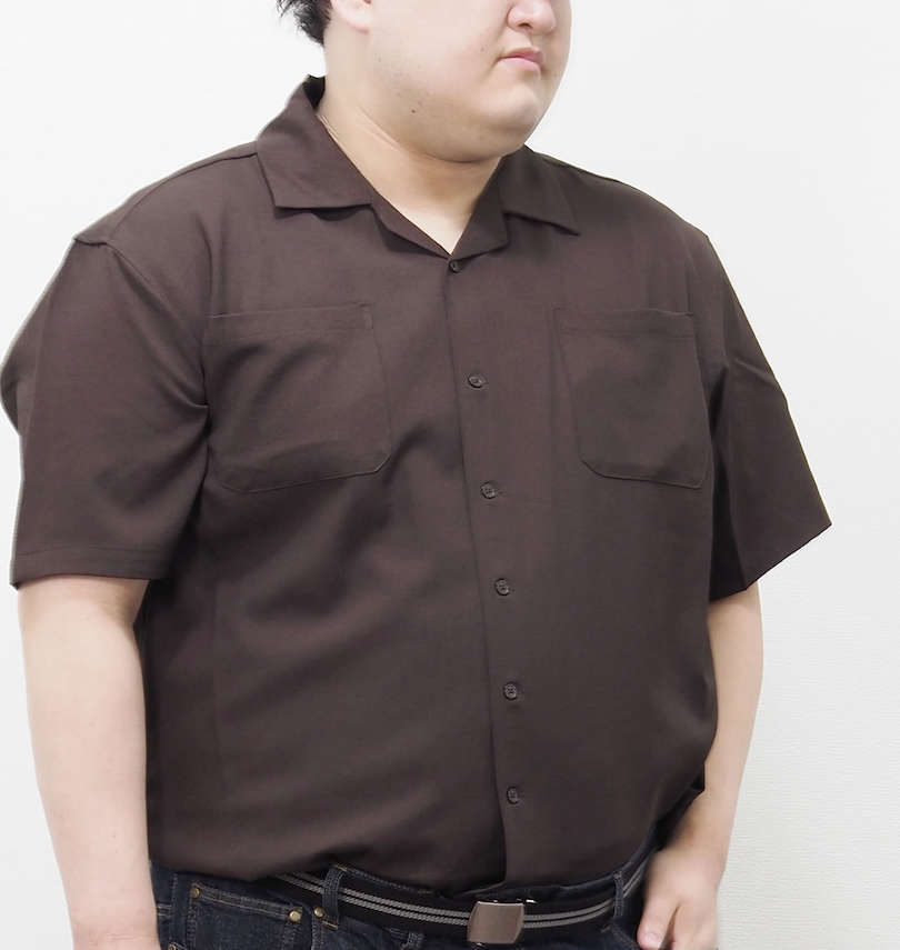 大きいサイズ メンズ ROOT THREE (ルートスリー) ポリストレッチオープンカラー半袖シャツ 