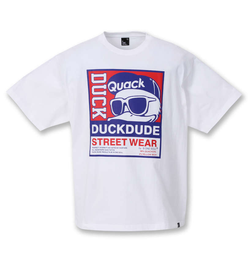大きいサイズ メンズ b-one-soul (ビーワンソウル) DUCK DUDE STOREロゴ半袖Tシャツ 