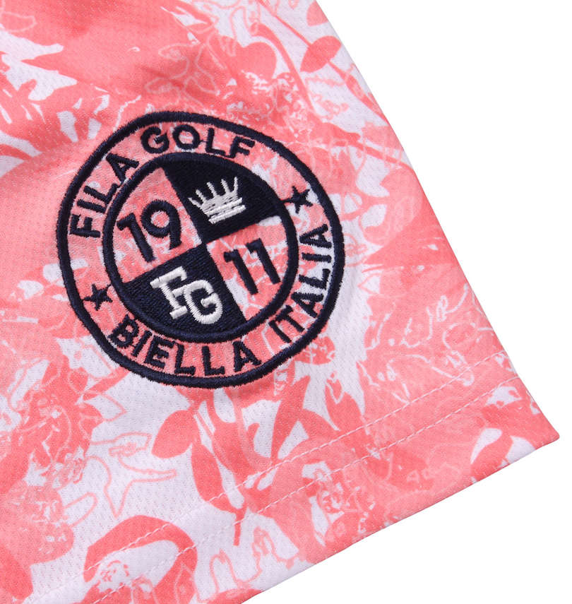 大きいサイズ メンズ FILA GOLF (フィラゴルフ) フリージングスキンボタニカルプリントホリゾンタルカラー半袖シャツ 左袖刺繍