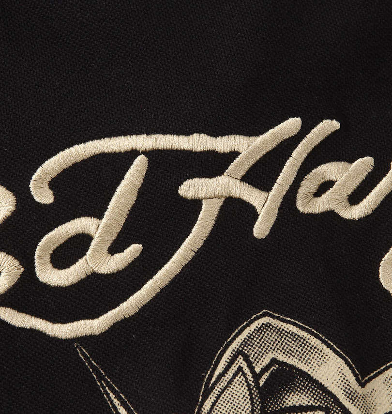 大きいサイズ メンズ Ed Hardy (エドハーディ) 刺繍&プリント鹿の子半袖ポロシャツ 刺繍拡大