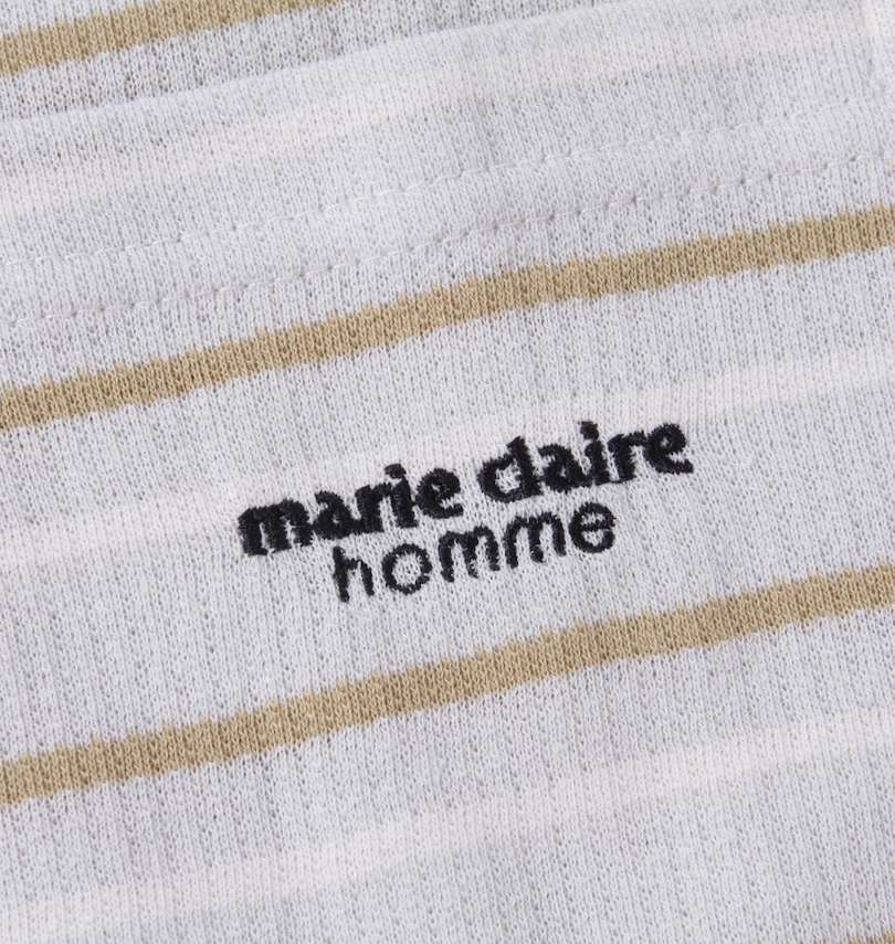 大きいサイズ メンズ marie claire homme (マリクレールオム) 梨地ボーダー半袖Tシャツ+ハーフパンツ 刺繍拡大