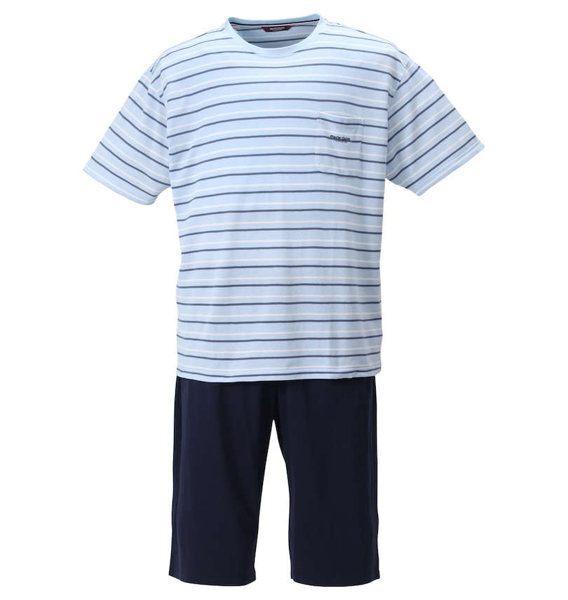 大きいサイズ メンズ marie claire homme (マリクレールオム) 梨地ボーダー半袖Tシャツ+ハーフパンツ 