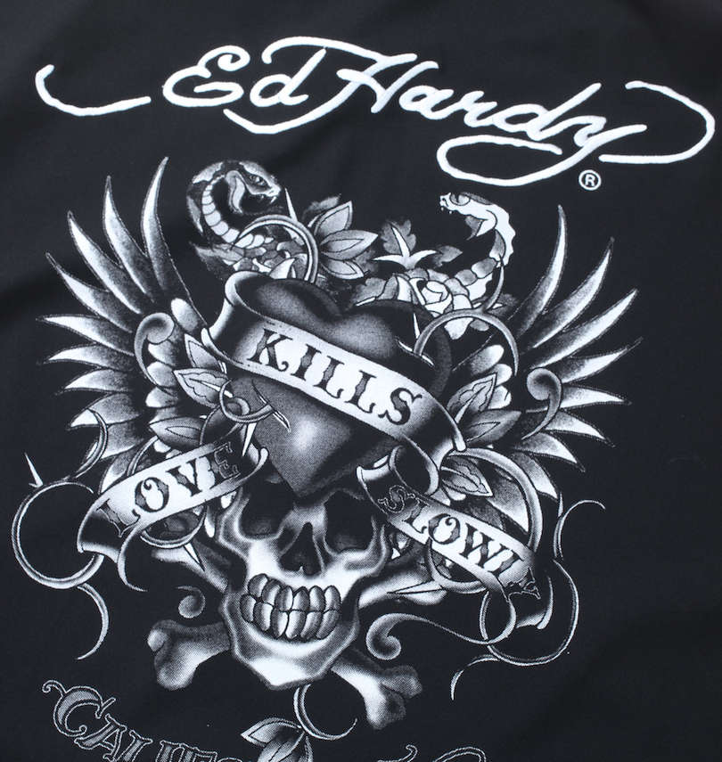 大きいサイズ メンズ Ed Hardy (エドハーディ) 刺繍&プリント半袖フルジップパーカージャージセット トップスバック刺繍・プリント