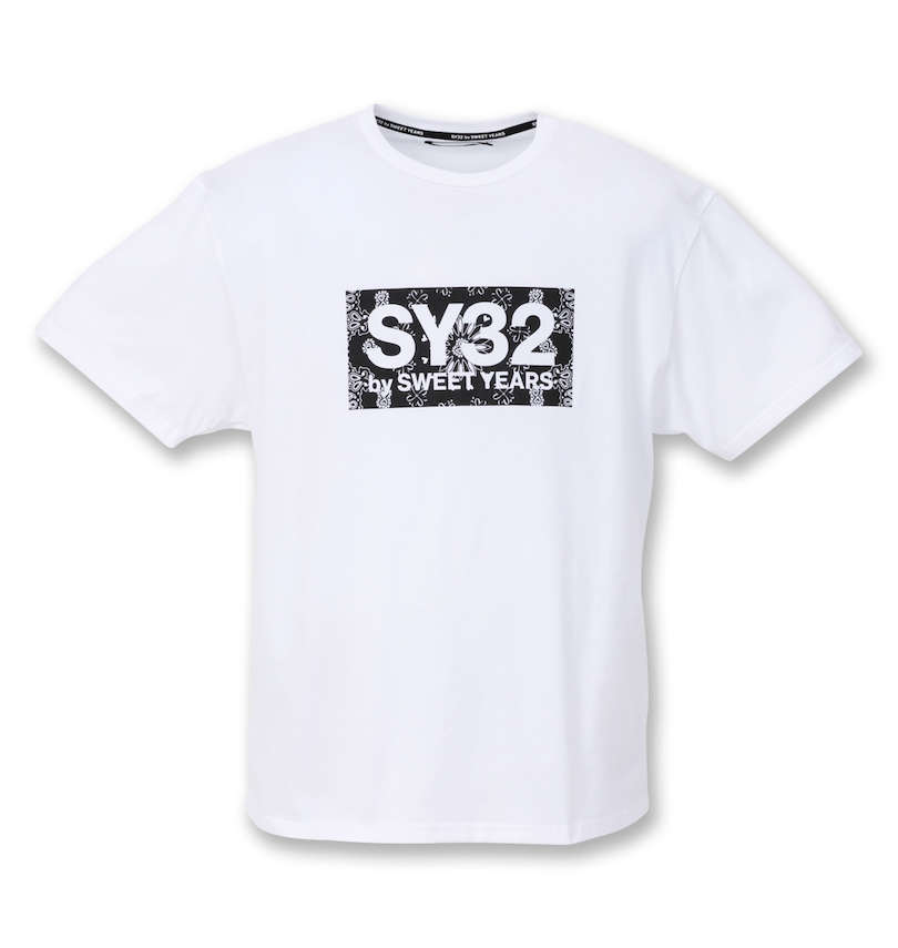 大きいサイズ メンズ SY32 by SWEET YEARS (エスワイサーティトゥバイスィートイヤーズ) ペイズリーボックスロゴ半袖Tシャツ 