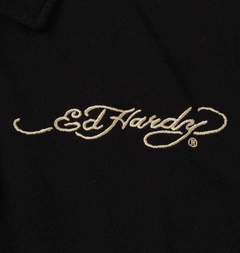 大きいサイズ メンズ Ed Hardy (エドハーディ) 刺繍&プリント鹿の子半袖ポロシャツ 左胸刺繍