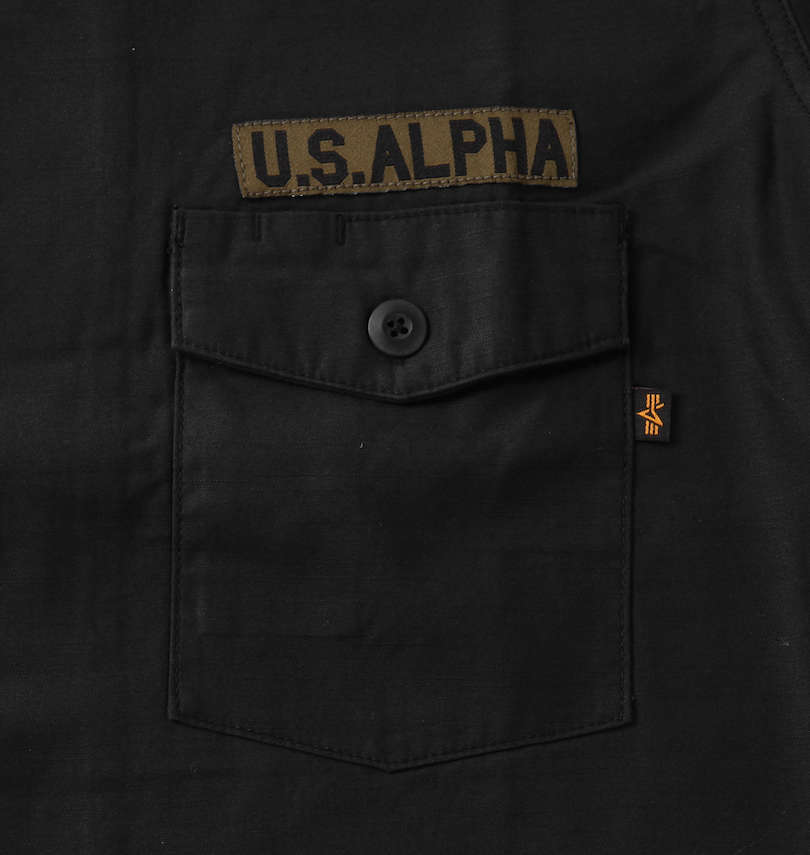 大きいサイズ メンズ ALPHA INDUSTRIES (アルファ インダストリーズ) ミリタリー半袖シャツ 左ポケット
