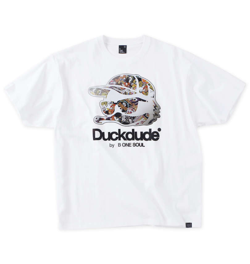 大きいサイズ メンズ b-one-soul (ビーワンソウル) DUCK DUDEステッカーフェイス半袖Tシャツ 
