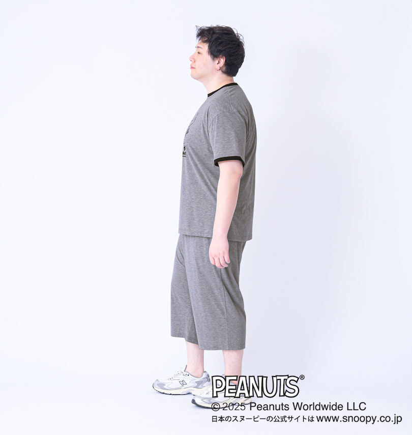 大きいサイズ メンズ PEANUTS (ピーナッツ) 天竺リンガー半袖Tシャツ+ハーフパンツ
                        