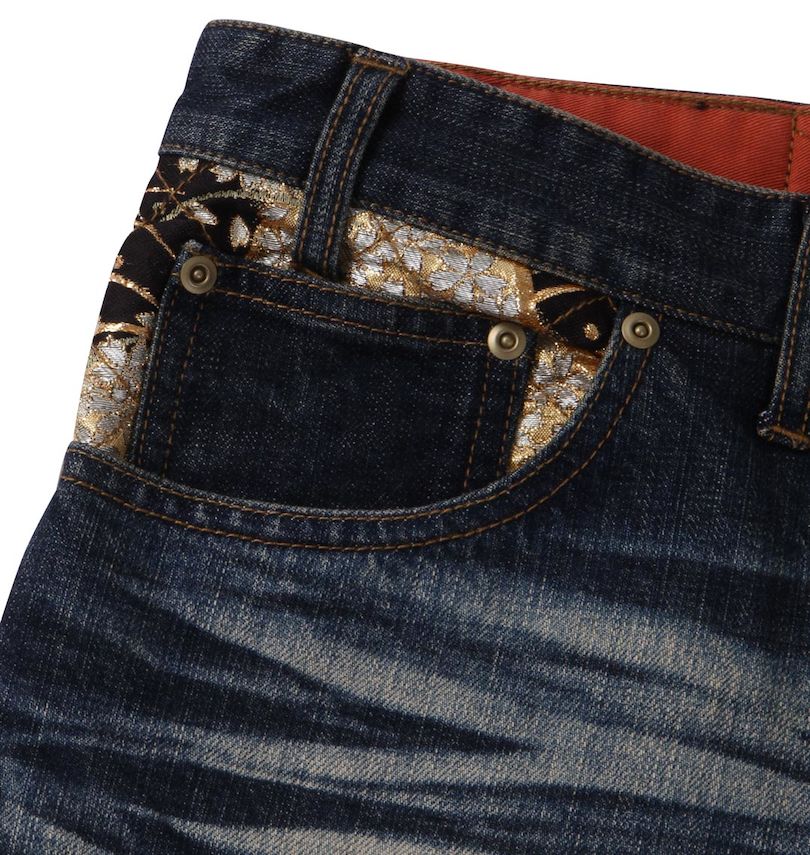 大きいサイズ メンズ 絡繰魂 (カラクリタマシイ) 狼迫撃刺繍デニムパンツ
                        サイドポケット