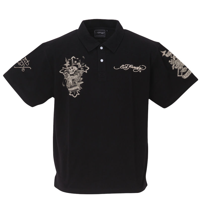 大きいサイズ メンズ Ed Hardy (エドハーディ) プリント&刺繍鹿の子半袖ポロシャツ
                        