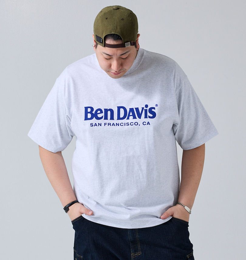 大きいサイズ メンズ BEN DAVIS (ベン デイビス) フロッキーロゴ半袖Tシャツ 
