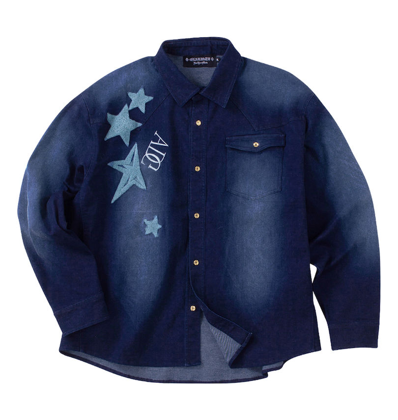 大きいサイズ メンズ GLADIATE (グラディエイト) 刺繍ストレッチデニム長袖シャツ
                        