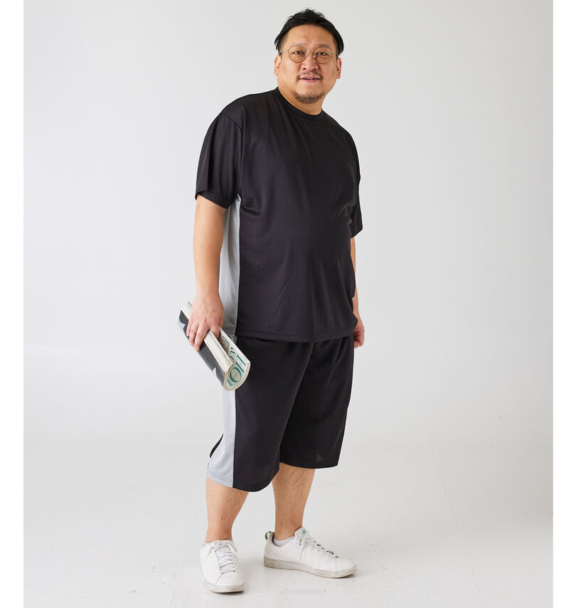 大きいサイズ メンズ COLLINS (コリンズ) ハニカムメッシュ脇切替半袖Tシャツハーフパンツセット 身長：172cm/B：110cm/W：110cm/着用サイズ：3L