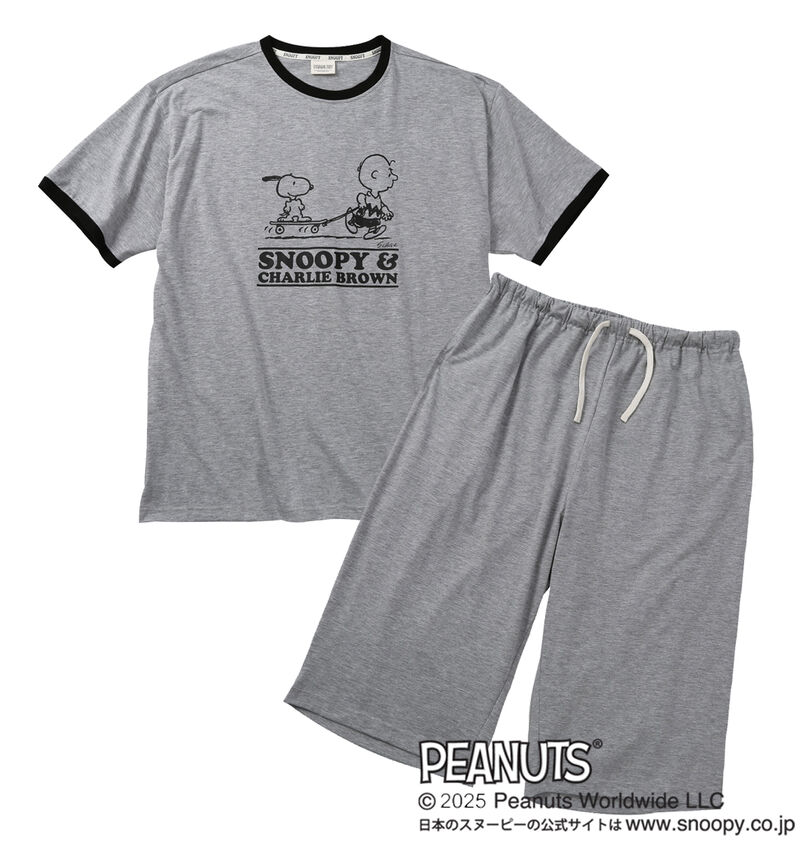 大きいサイズ メンズ PEANUTS (ピーナッツ) 天竺リンガー半袖Tシャツ+ハーフパンツ
                        