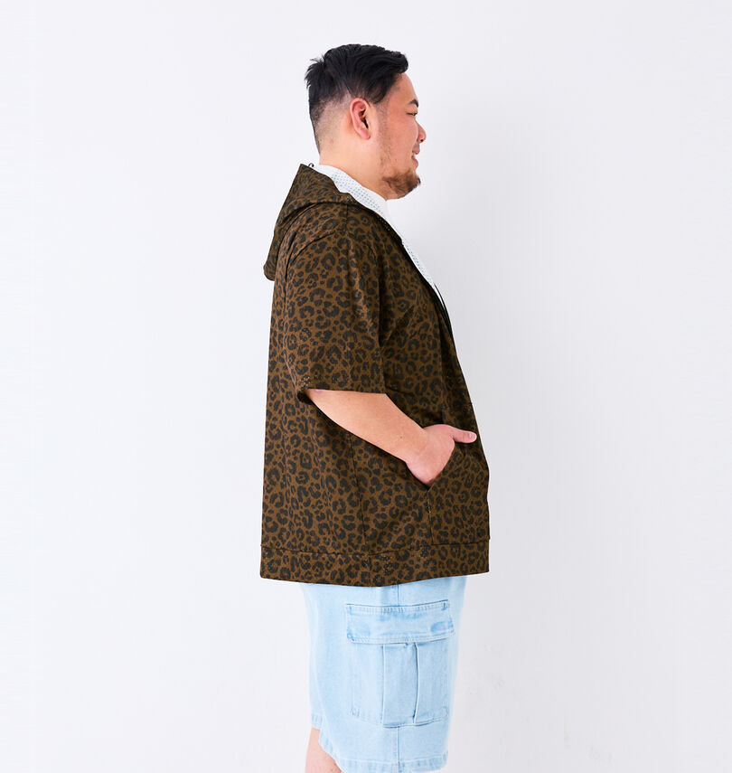 大きいサイズ メンズ COLLINS (コリンズ) メッシュヒョウ柄半袖フルジップパーカー+半袖Tシャツ