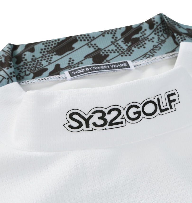 大きいサイズ メンズ SY32 by SWEET YEARS (エスワイサーティトゥバイスィートイヤーズゴルフ) グラフィックポイント半袖モックネックシャツ
                        衿表プリント