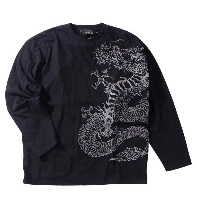 大きいサイズ メンズ 絡繰魂 (カラクリタマシイ) 龍の戯れ長袖Tシャツ