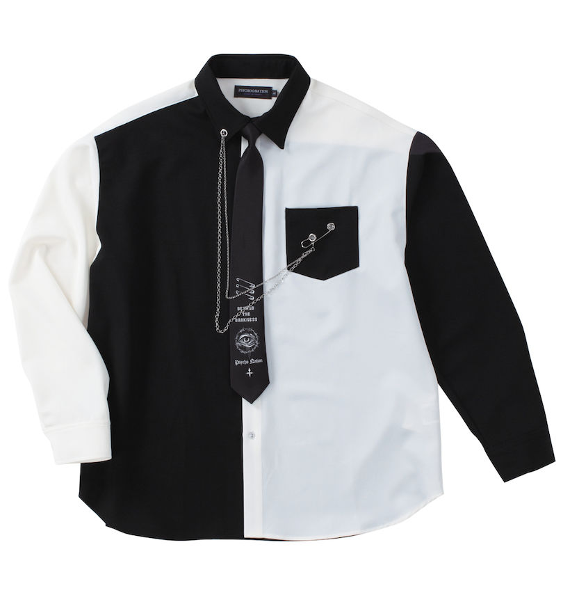 大きいサイズ メンズ PSYCHO NATION (サイコネーション) ネクタイ・チェーン付長袖シャツ