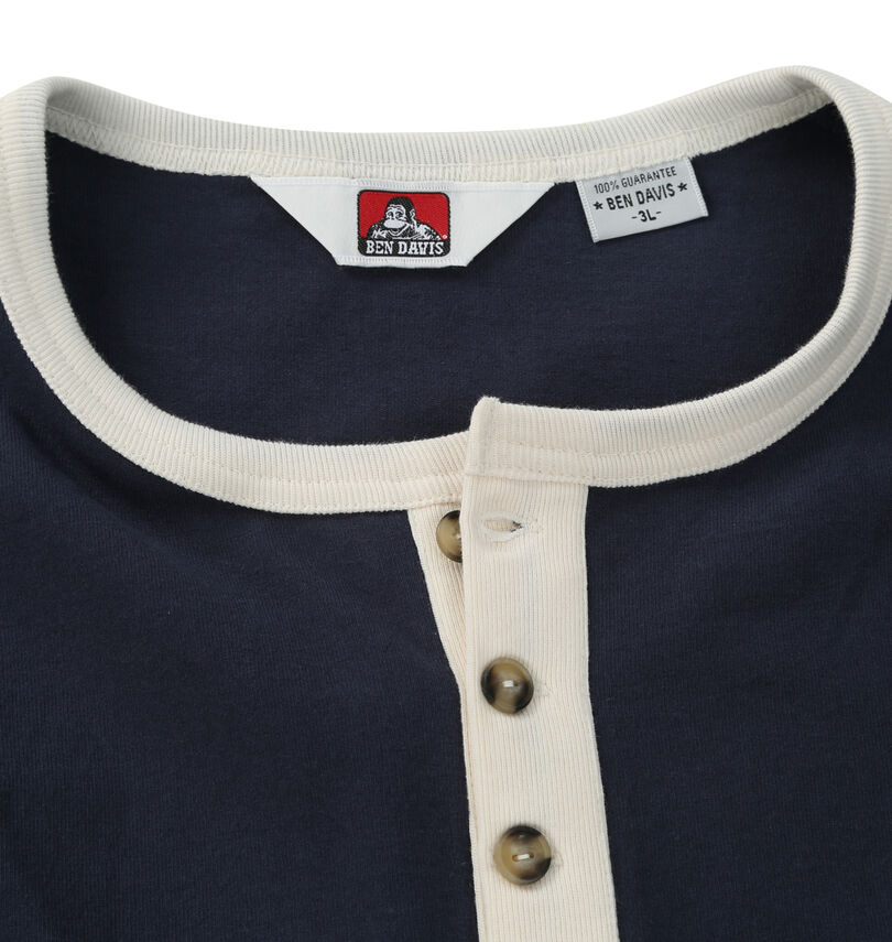 大きいサイズ メンズ BEN DAVIS (ベン デイビス) リンガーヘンリーネック半袖Tシャツ
                        リンガーヘンリーネック