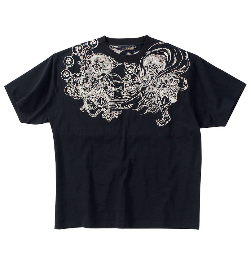 大きいサイズ メンズ 絡繰魂 (カラクリタマシイ) 風神雷神刺繍半袖Tシャツ フロントスタイル