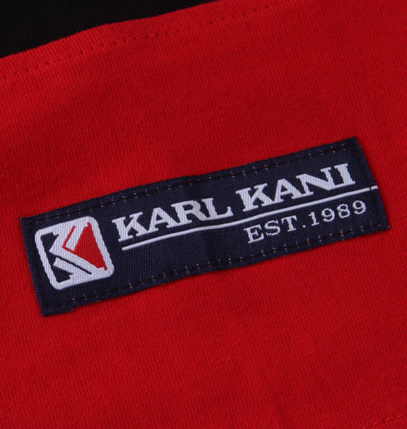 大きいサイズ メンズ KARL KANI (カール カナイ) 天竺切替半袖Tシャツ 左裾のワッペン