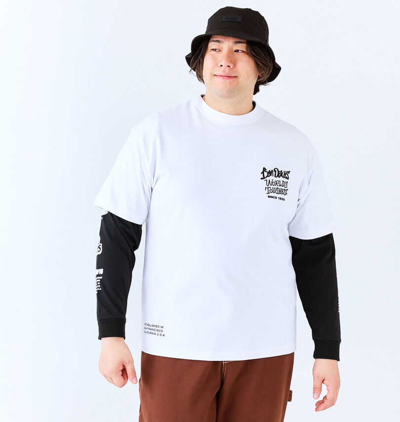 大きいサイズ メンズ BEN DAVIS (ベン デイビス) 長袖T&半袖TレイヤードTシャツ
                        身長：182cm/バスト：123cm/着用サイズ：3L