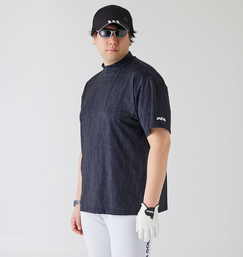 大きいサイズ メンズ FILA GOLF (フィラゴルフ) 総柄モックネック半袖シャツ 