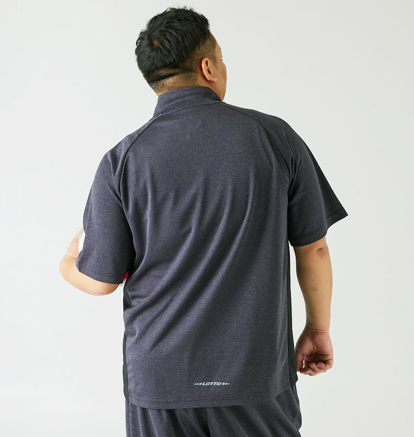 大きいサイズ メンズ LOTTO (ロット) DRYメッシュ杢×無地ハーフジップ半袖シャツ 