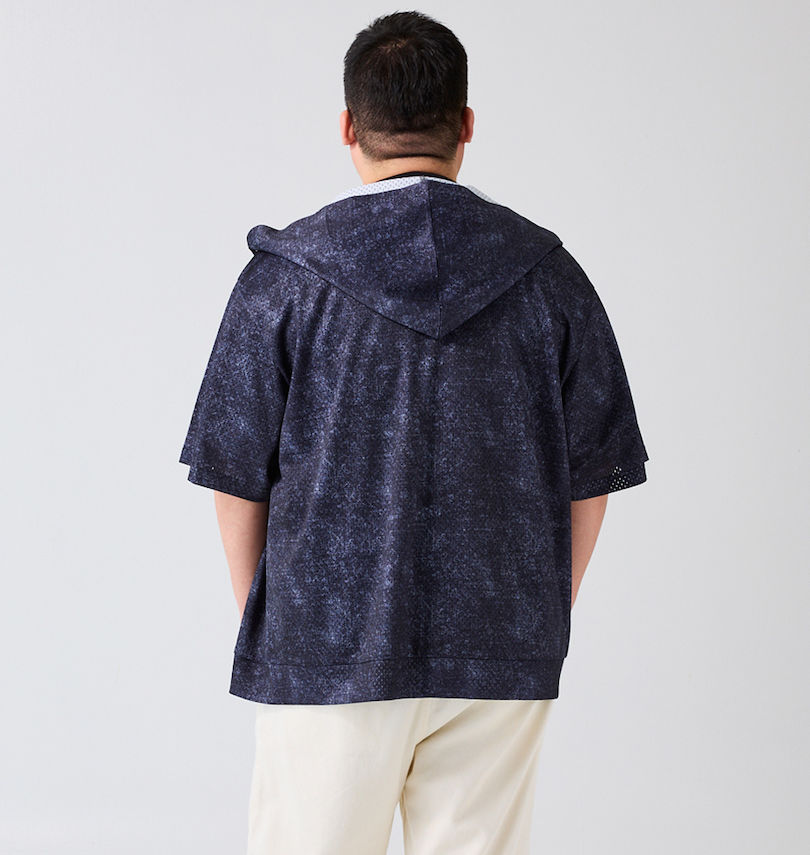 大きいサイズ メンズ COLLINS (コリンズ) メッシュデニム風プリント半袖フルジップパーカー+半袖Tシャツ 