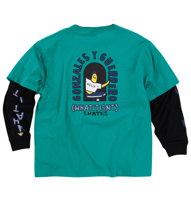 大きいサイズ メンズ (What it isNt) (ワットイットイズント) 半袖×長袖レイヤードTシャツ
                        バックスタイル