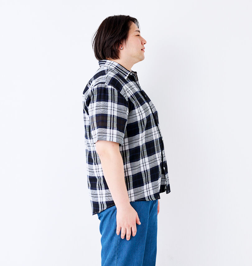 大きいサイズ メンズ H by FIGER (エイチバイフィガー) メッシュチェックレギュラー半袖シャツ
                        