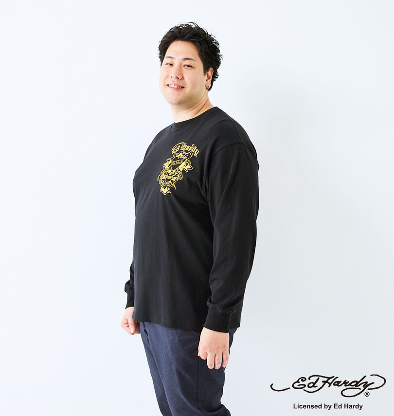大きいサイズ メンズ Ed Hardy (エドハーディ) 天竺プリント長袖Tシャツ
                        