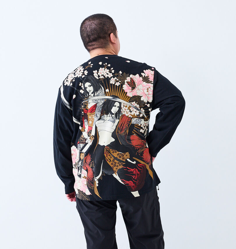 大きいサイズ メンズ 絡繰魂抜刀娘 (カラクリタマシイバットウムスメ) 凛&葵長袖Tシャツ
                        身長：176.5cm/バスト：118cm/着用サイズ：3L