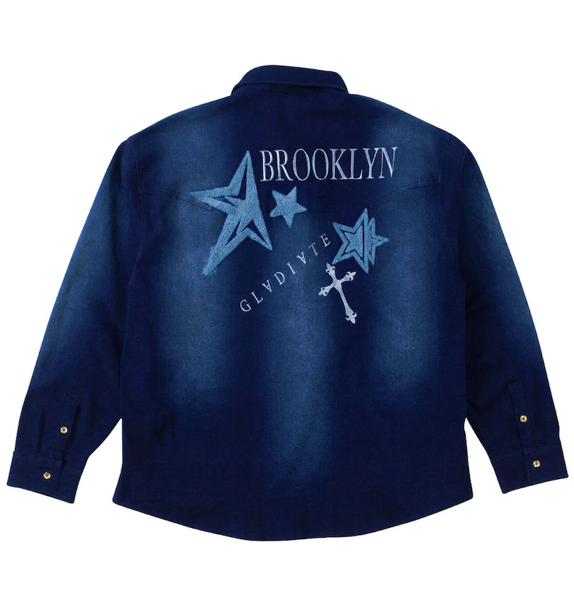 大きいサイズ メンズ GLADIATE (グラディエイト) 刺繍ストレッチデニム長袖シャツ
                        バックスタイル