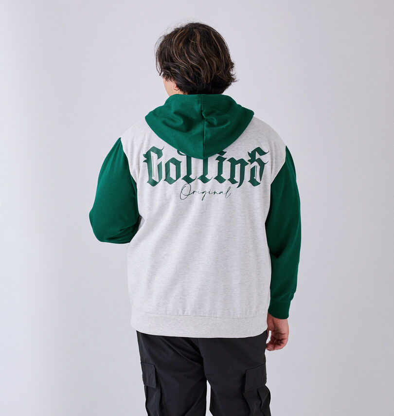 大きいサイズ メンズ COLLINS (コリンズ) 裏起毛配色フルジップパーカー+半袖Tシャツ
                        