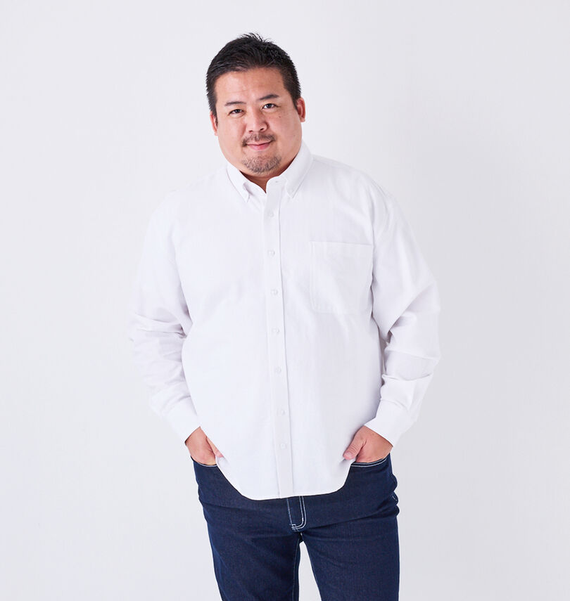 大きいサイズ メンズ Mc.S.P (エムシーエスピー) オーガニック100オックス長袖B.Dシャツ
                        身長：176.5cm/バスト：118cm/着用サイズ：3L