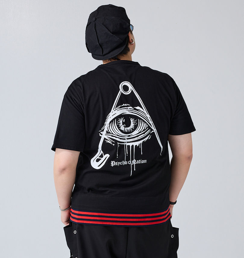 大きいサイズ メンズ PSYCHO NATION (サイコネーション) チェーン付フェイクレイヤード半袖Tシャツ
                        