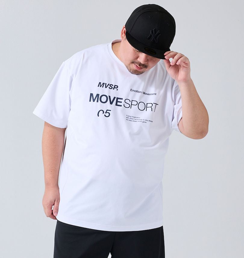 大きいサイズ メンズ MOVESPORT (ムーブスポーツ) SUNSCREEN TOUGHオーセンティックロゴ半袖Tシャツ
                        身長：176.5cm/バスト：118cm/着用サイズ：3L