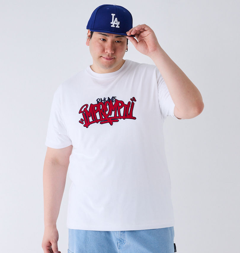 大きいサイズ メンズ BEAUMERE (ボウメール) T/C天竺ワッペン刺繍半袖Tシャツ
                        身長：182cm/バスト：123cm/着用サイズ：3L