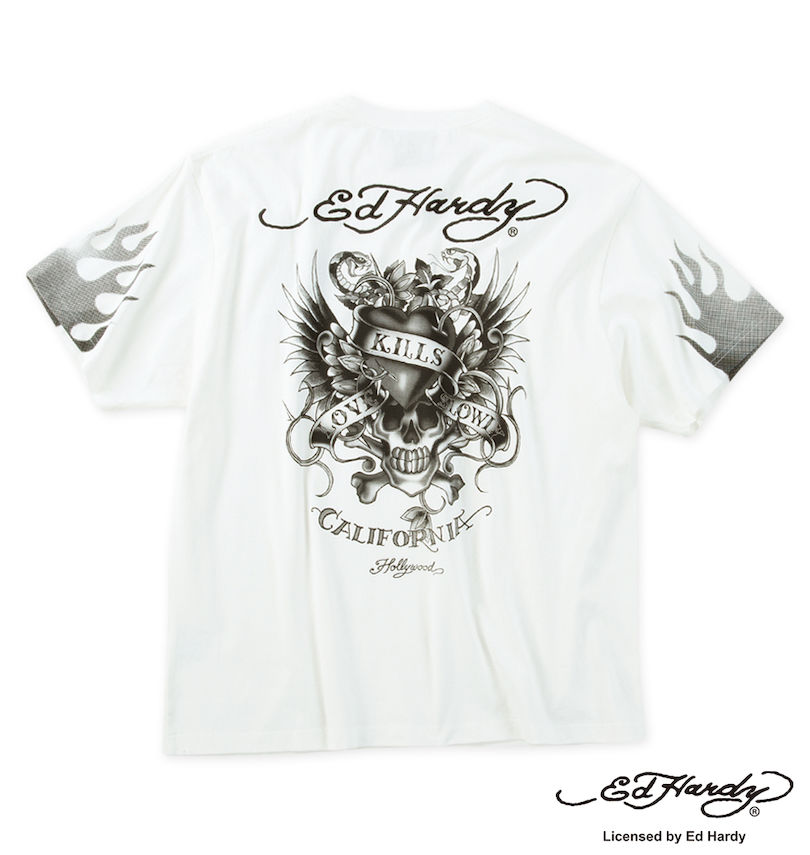 大きいサイズ メンズ Ed Hardy (エドハーディ) 天竺刺繍&プリント半袖Tシャツ
                        バックスタイル