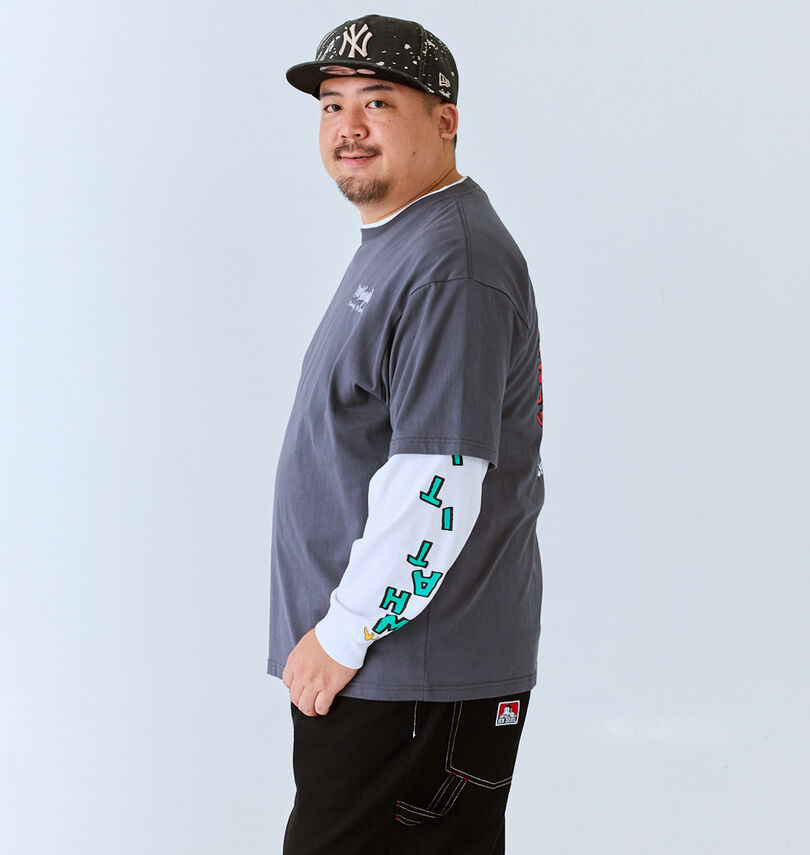 大きいサイズ メンズ (What it isNt) (ワットイットイズント) 半袖T×長袖TレイヤードTシャツ