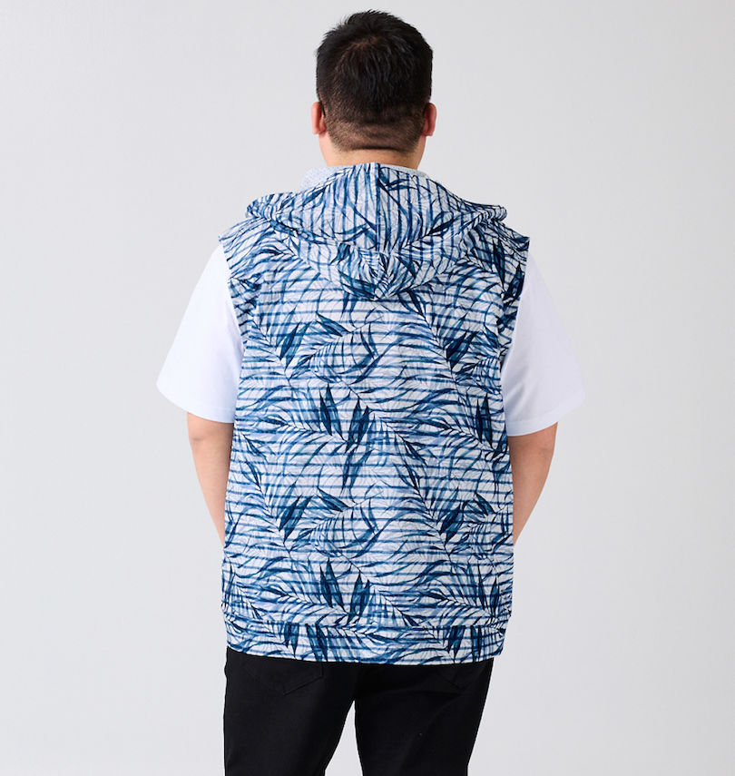 大きいサイズ メンズ COLLINS (コリンズ) メッシュリーフ柄プリントノースリーブフルジップパーカー+半袖Tシャツ
                        