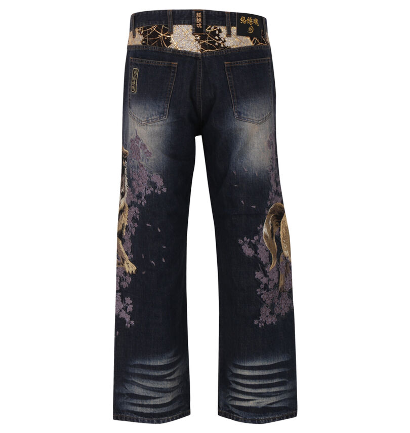 大きいサイズ メンズ 絡繰魂 (カラクリタマシイ) 刺繍デニムパンツ
                        バックスタイル