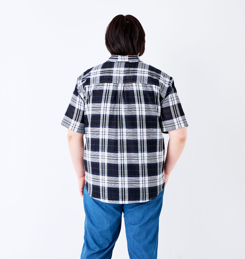 大きいサイズ メンズ H by FIGER (エイチバイフィガー) メッシュチェックレギュラー半袖シャツ
                        